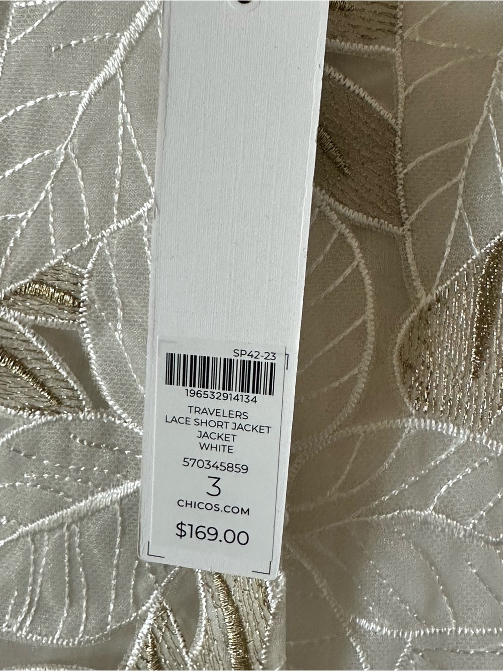Chico's White Jacket with Beige Floral Embroidery - Picture 4 of 6